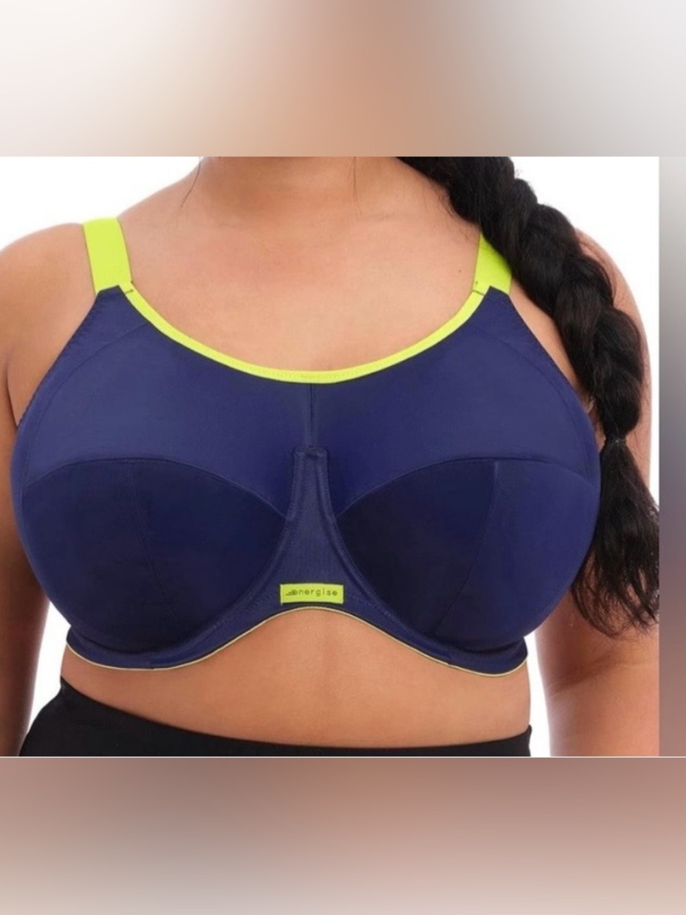 Elomi Energize Plus-Size Navy & Neon Yellow Full Support Sports Bra size 42G NWT